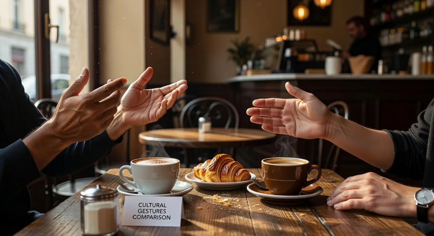 Gros plan de mains gesticulant pendant une conversation interculturelle