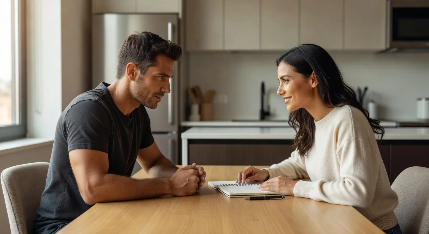 Couple pratiquant un exercice d'écoute active face à face, attentifs et détendus