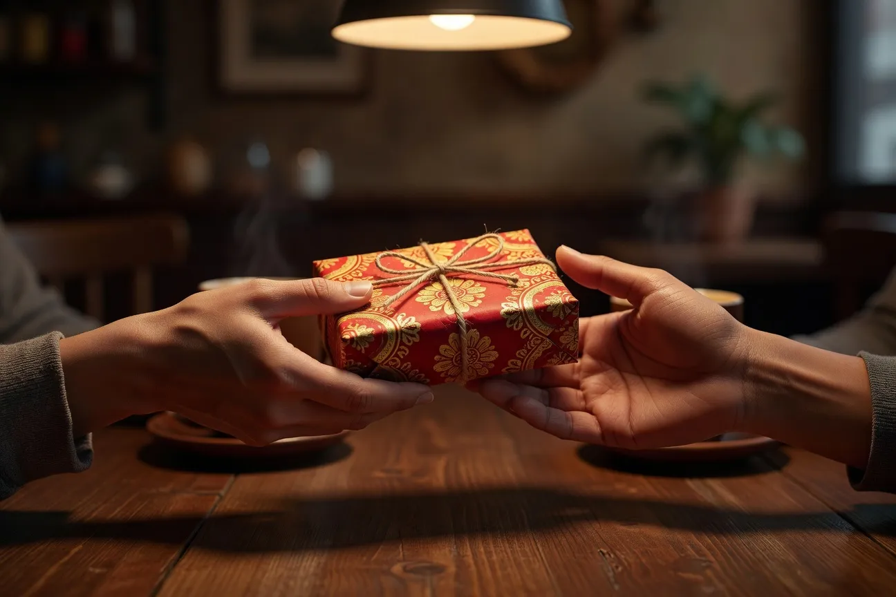 Bouquet de fleurs offert dans un cadre romantique avec décor slave traditionnel