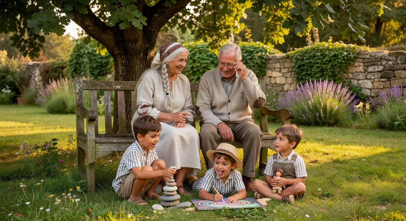Grands-parents slave et français avec leurs petits-enfants