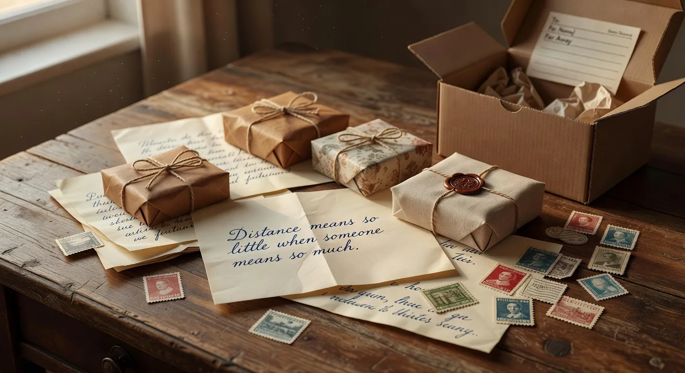 Colis de soins avec lettres manuscrites et petits cadeaux pour couple LDR