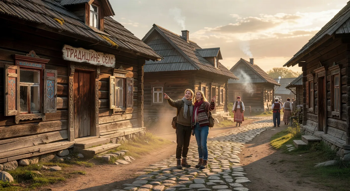 Couple decouvrant un village traditionnel d'Europe de l'Est ensemble