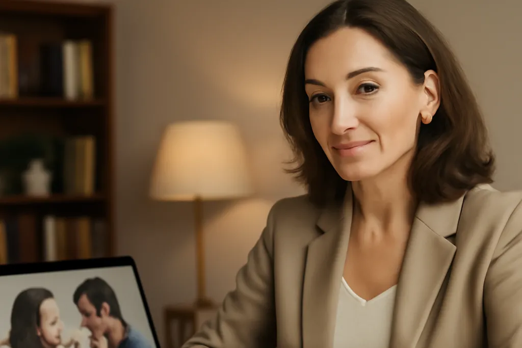 Psychologue en consultation vidéo accompagnant un couple interculturel dans une réconciliation après une dispute à distance