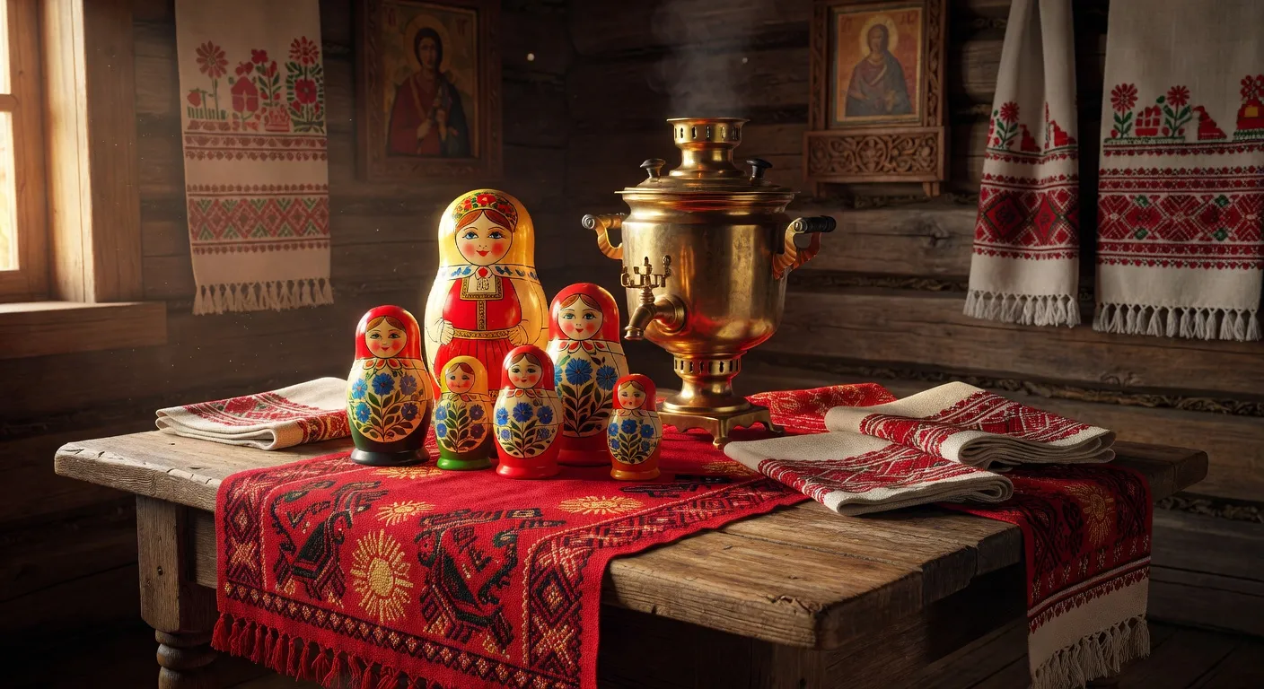 Objets culturels slaves traditionnels sur une table en bois - codes culturels slaves | Ecoutez-Voir