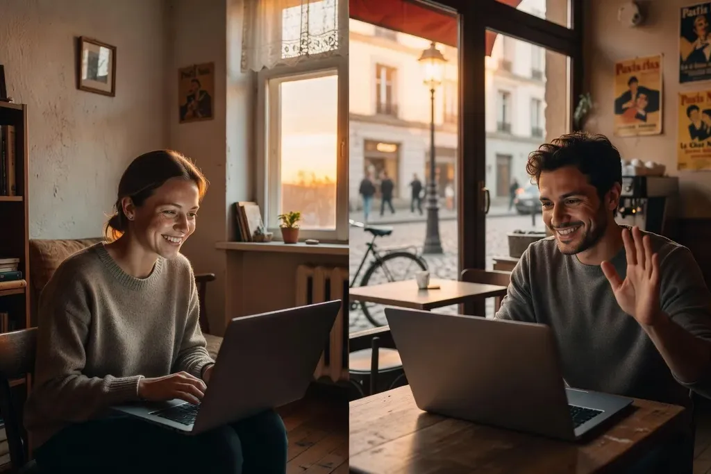 Couple en visioconférence, communication à distance réussie