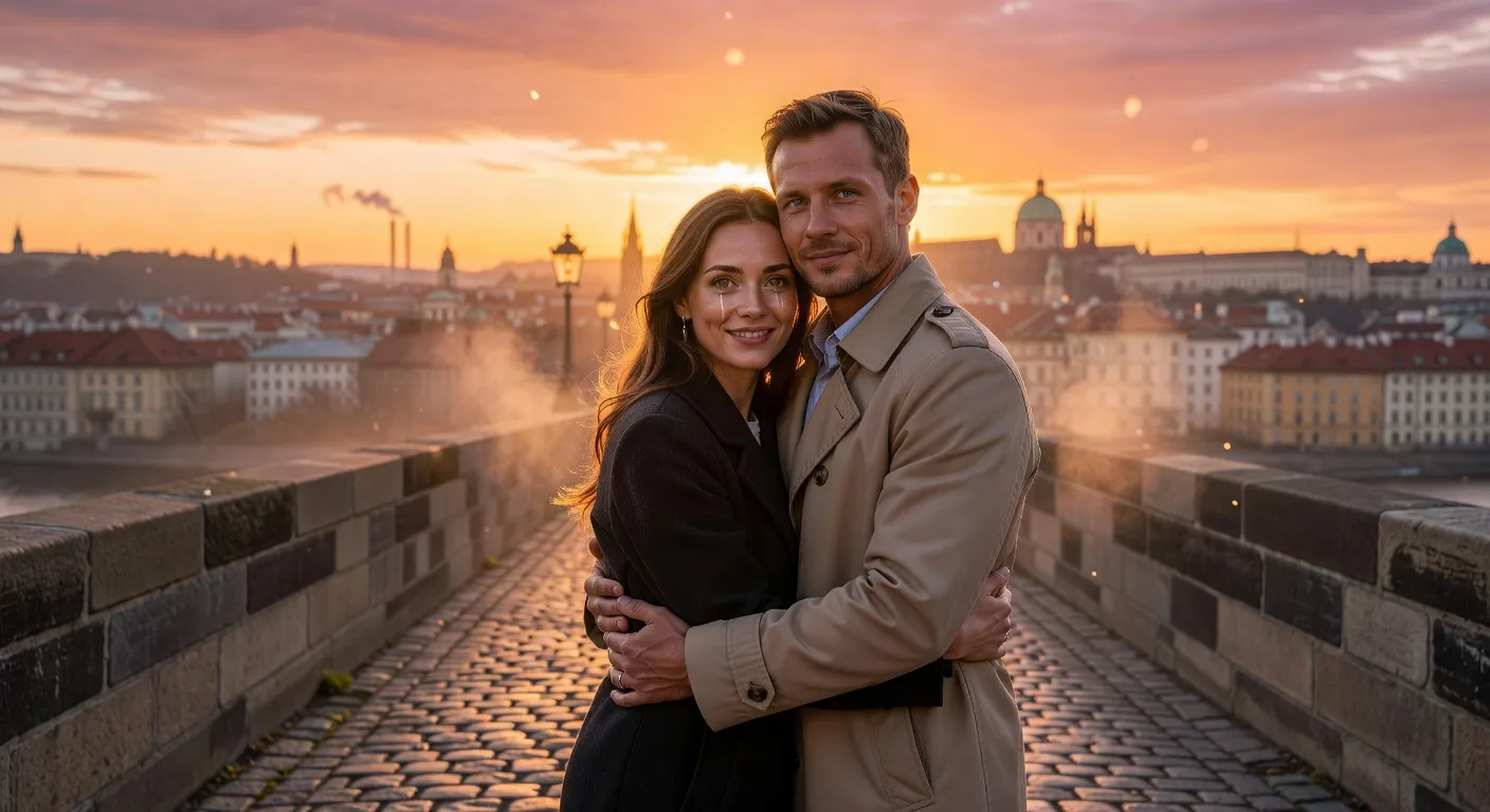 Couple partageant un moment intime et emotionnel au coucher du soleil