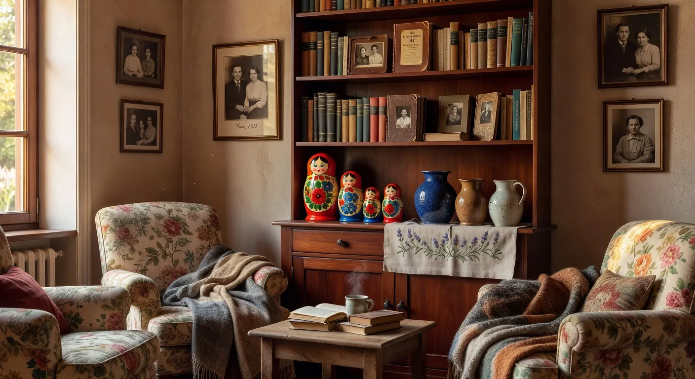 Interieur de maison melant decorations francaises et slaves